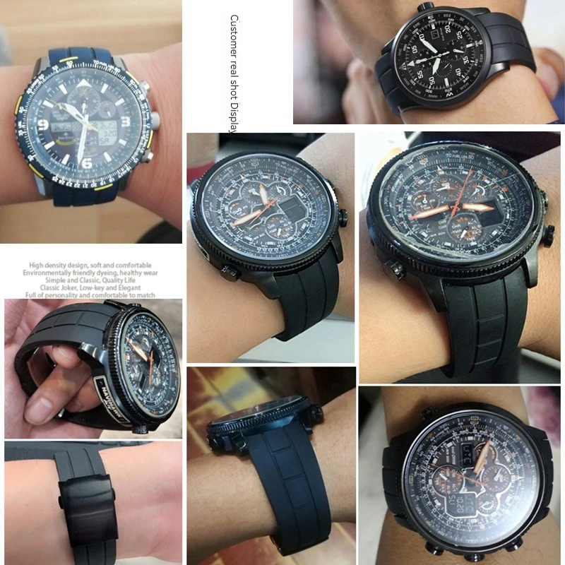 22mm 23mm Curved End Link Watchband For Mido M005430a M005614a Waterproof Rubber Watchband For Citizen Blue Angel Silicone Strap