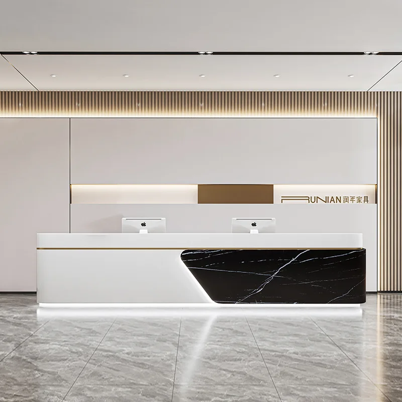 Customized.Commercial Modern Travertine Reception Table Office Furniture Rectangle Shape Wood Front Reception Desk Counter