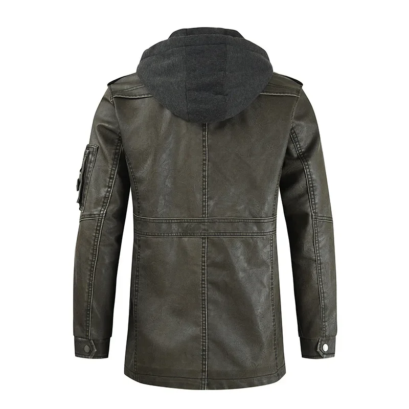 Winter New Men's Leather Jacket Street Fashion Designer Luxury Motorcycle Top Korean Fashion Men's Hooded Large Coat