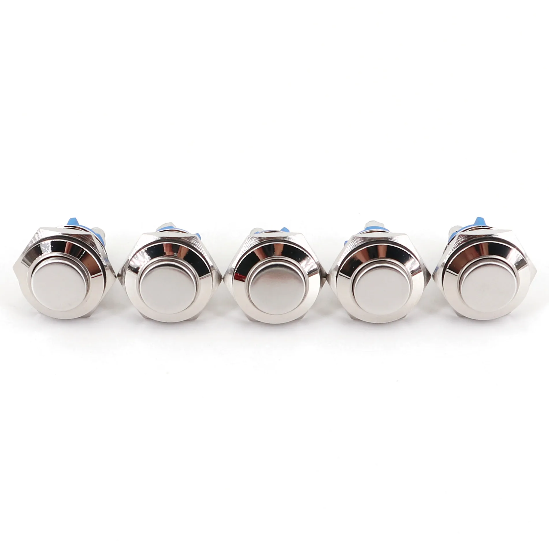 5Pcs High Round 16mm Metal Waterproof Momentary 2Pin 1NO Reset Push Button Switch Screw Terminals