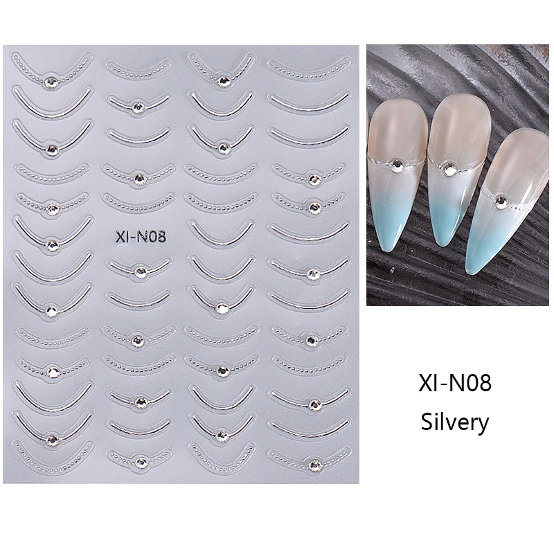 3D Metallic French Stripe Line Nail Sticker Crystal Rhinestone Gold Silver Smile Line Simple Slider accessori per Manicure fai da te