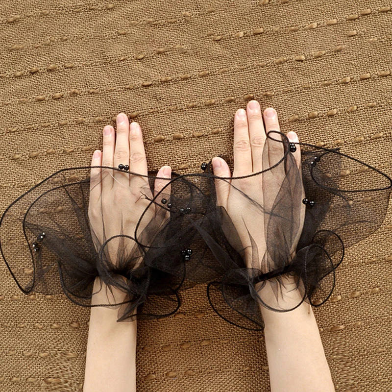 1Pair Flare Bead Sleeve Manicure Photo Background Wedding Tulle Cuffs Handheld Shooting Decoration Nail Enhancement Photography