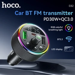 Bluetooth HOCO-E82 Fm送信機/受信機,ワイヤレス,ハンズフリー,電話通話,pd30w qc3.0,急速充電アダプター,LEDディスプレイ