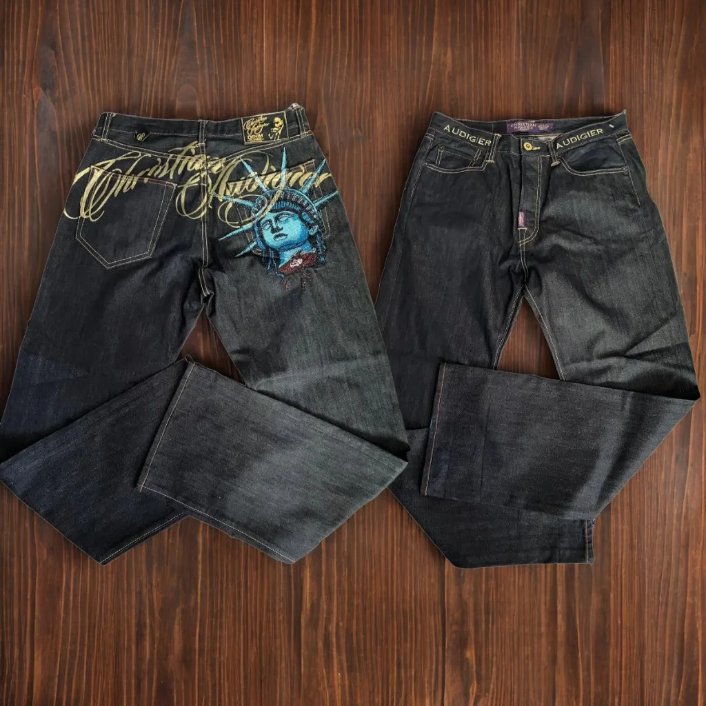 

Vintage 90s Gothic Y2k liberty Sequin Diamonds Jeans Casual Denim Pants Straight Wide Leg Jeans Hip Hop Street Women Clothing