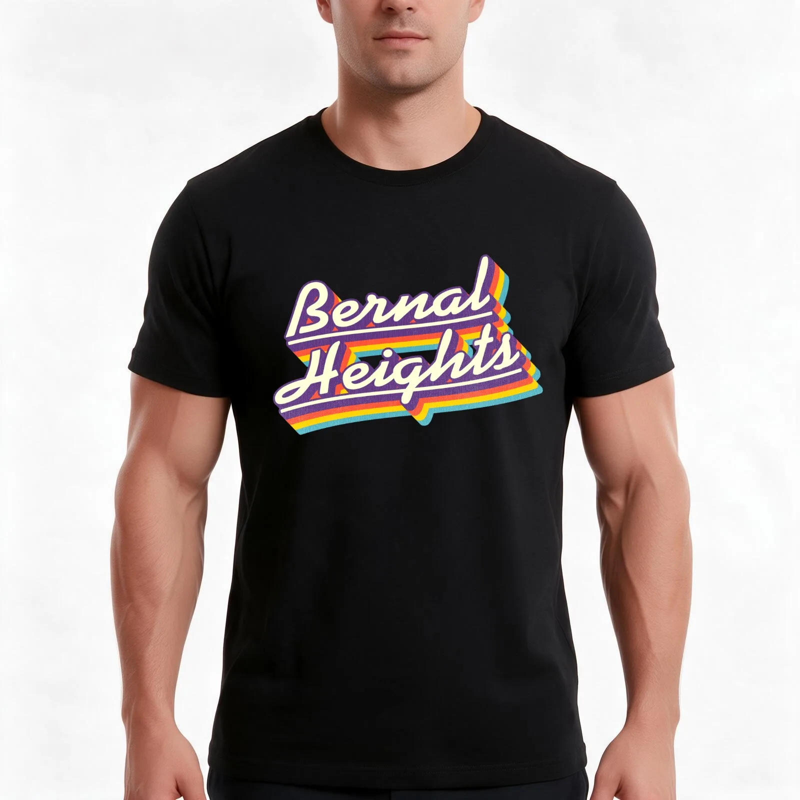 Bernal Heights Retro Rainbow T-Shirt Summer Casual Cotton Tee Oversized Streetwear Tops Vintage Graphic Print 100% Cotton