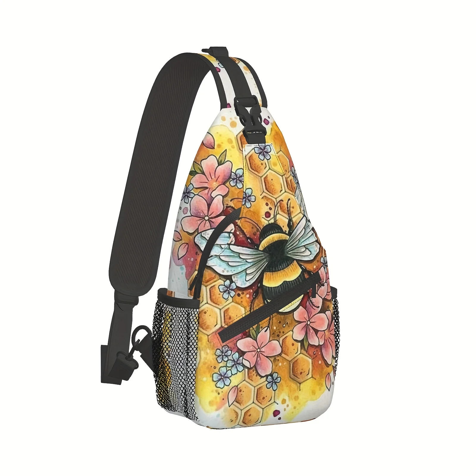 Honeybee Pattern Cross Chest Bag Diagonally Travel Backpack Light Travel, Hiking Single Shoulder Bag Waterproof Non-Waterproof,