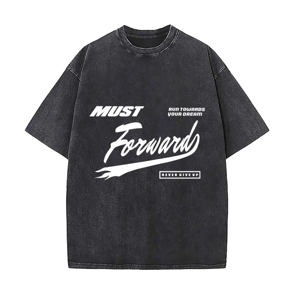 Forward Motivational Script Typography Graphic Vintage Distressed Loose Streetwear Tops for Campus Days