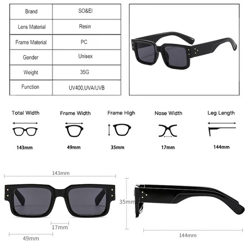 SO & EI Retro Square kobiety podwójne kolorowe okulary przeciwsłoneczne modne nity dekoracje odcienie UV400 mężczyźni trendy gradientowe okulary