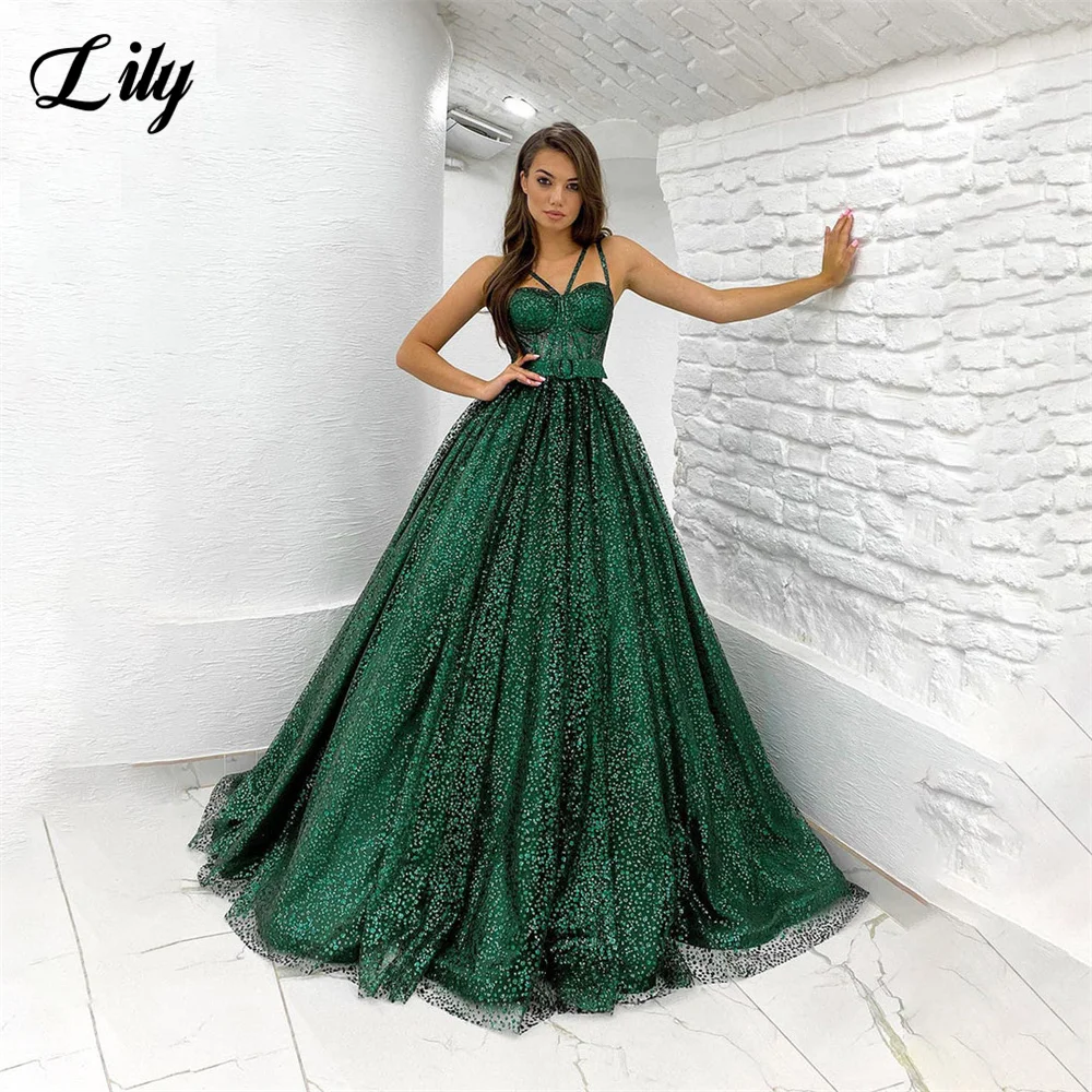 Lily Sequin A Line Black Prom Dresses for Women Spaghetti Strap Sleeveless вечернее платье Sweetheart Custom Color Party Dress