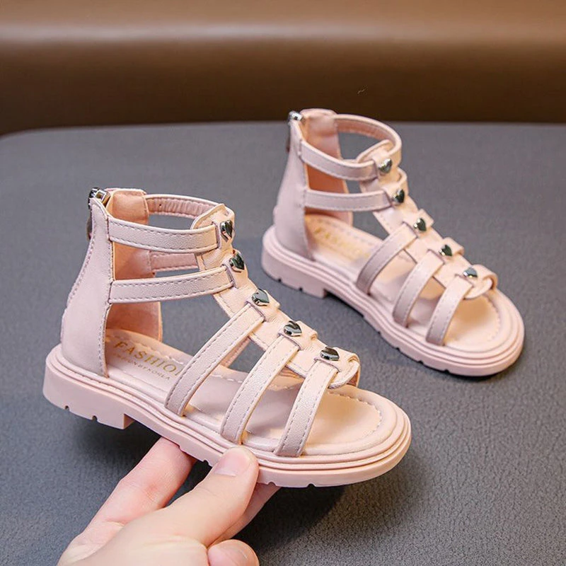 Children's Roman Sandals Sandals Summer New Korean Edition Fashion Summer Little Girls Rivet High Top Princess girl's Shoes