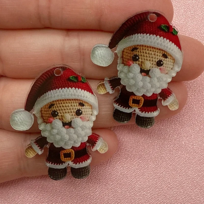 10 قطع من قلادة سانتا كلوز من الأكريليك لعيد الميلاد، إكسسوارات سلسلة مفاتيح على شكل قلادة وأقراط يمكنك صنعها بنفسك