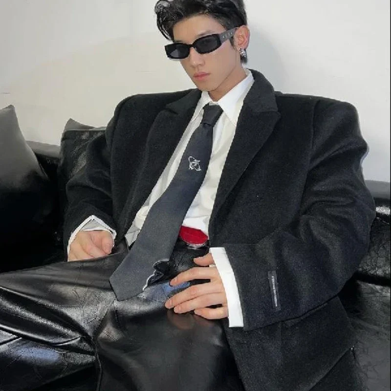 

Fashion Black Niche Destruction Neck Tie Men's Metal Logo Simple Casual High Street Personality Ties Clothes Accessories