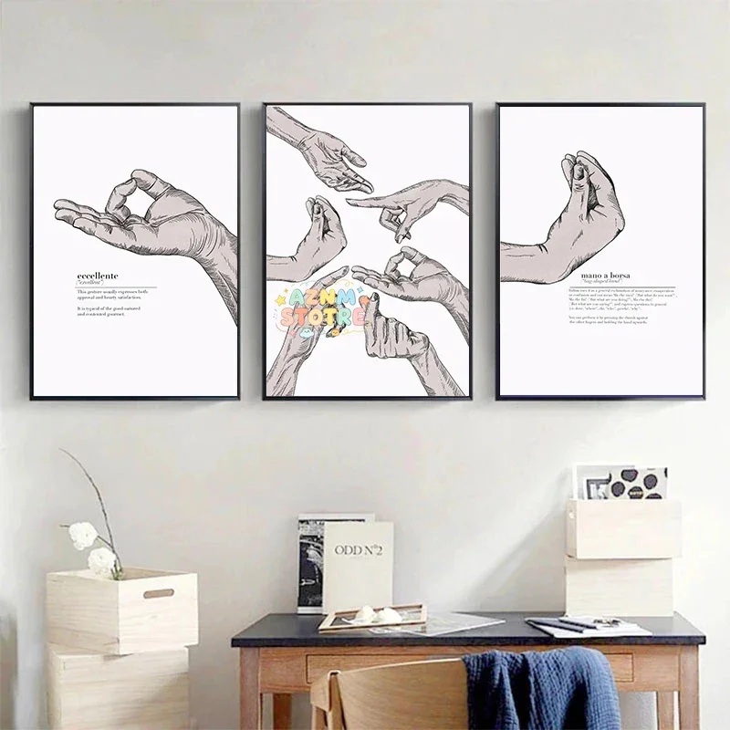 Italian Prints Vintage Gesture Holding Hands Poster Canvas Painting Italian Meme Funny Wall Art Pictures Home Decor Gift