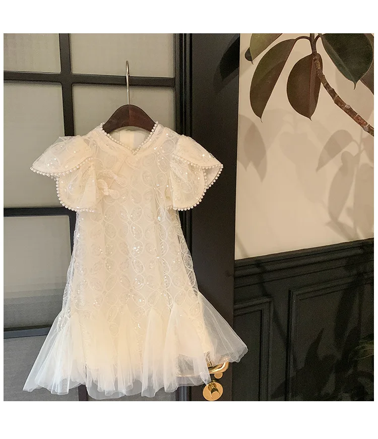 Girls Dress 2024 Summer New Fashion Little Girl White Fashionable sweat and gentle Princess Dress