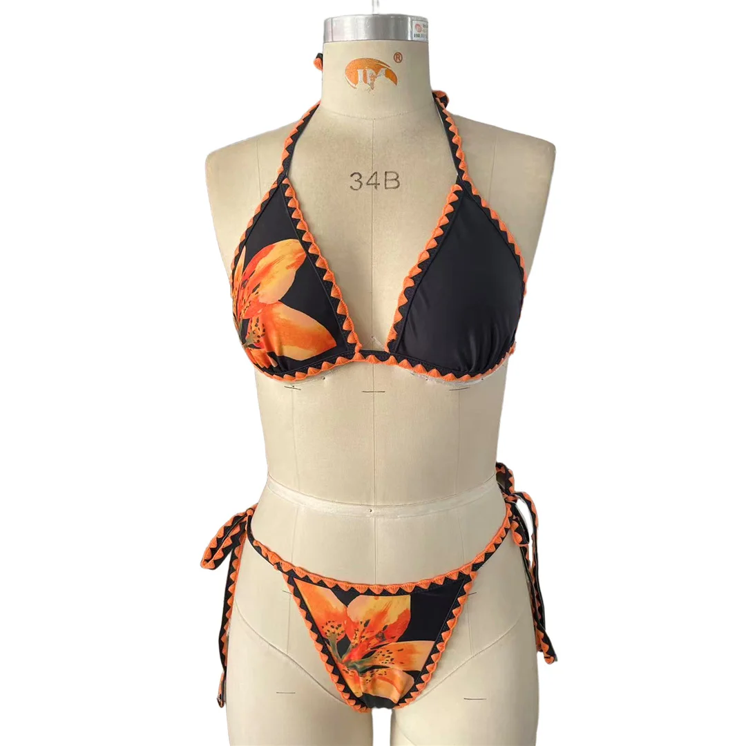 S - XL, mit T-Shirt, Blumenmuster, Bikini, Damen-Badebekleidung, dreiteiliges Bikini-Set, Badeanzug, Badebekleidung, Modell V8537. – Detail 11