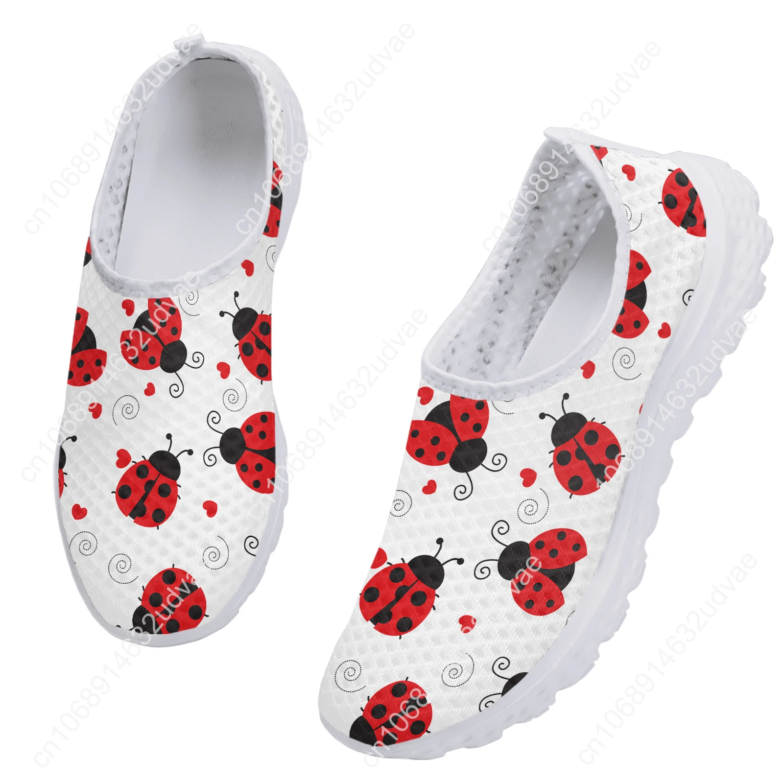 Cartoon Seven Star Ladybug Print Breathable Loafers Insect Print Slip On Shoes Love Printed Zapatos Planos De Mujer