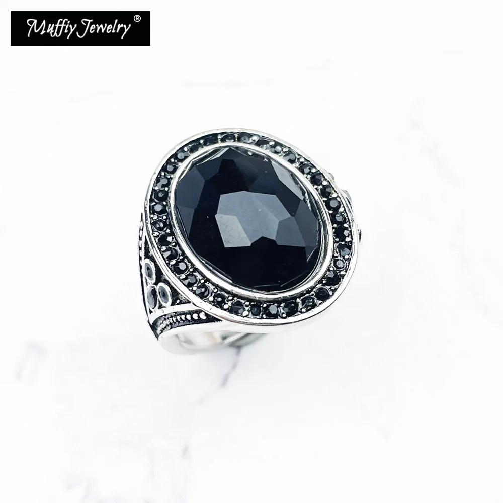 

Cocktail Ring Black Oval Crystal 925 Sterling Silver Zirconia Europe Styling Fine Jewelry Vintage Trendy Gift For Man Woman