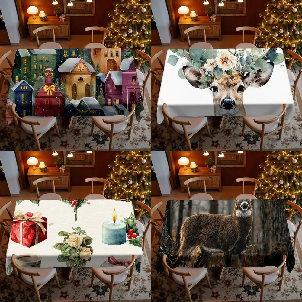 Festive Animal & House Pattern Restaurant Kitchen Tablecloth Living Room Home Decoration Rectangular Party Decoration