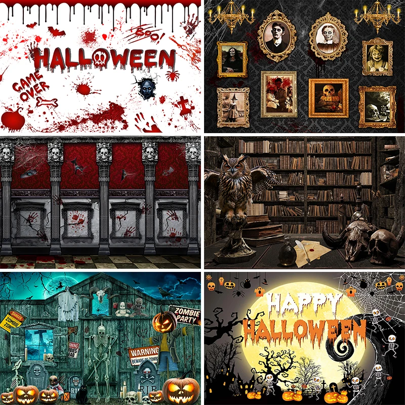 Halloween Night Backdrop Full Moon Gloomy Woods Graveyard Horrible Cemetery Spooky Party Banner Decor Photo Booth Props