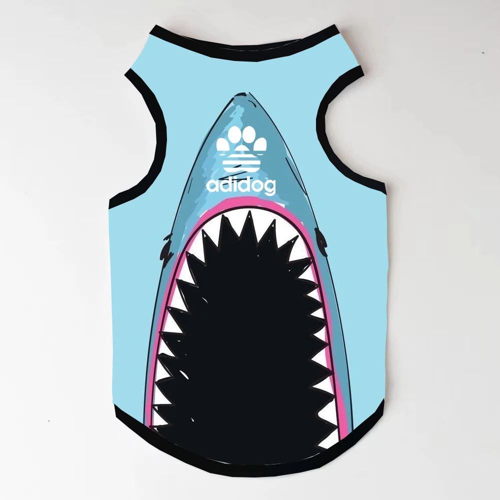 Shark Letters Pet Clothing Large and Medium Dog Clothing Sports Crewneck Pullover Sleeveless Pet Printed T-Shirt XS-6XL