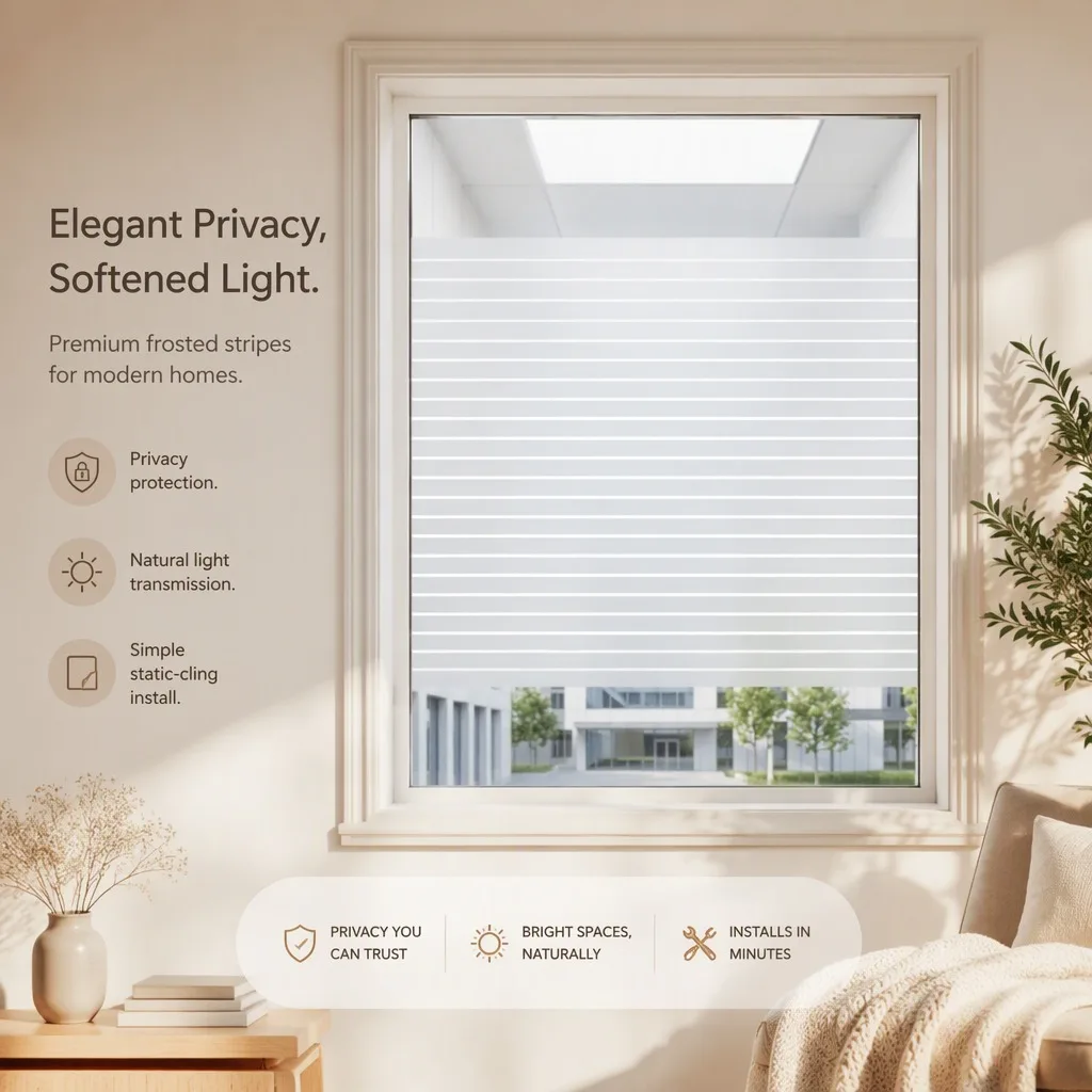 Frosted Stripe Window Film Privacy Heat Insulation Anti-Splash Static Cling Decorative Sun Protection for Office Bathroom Home