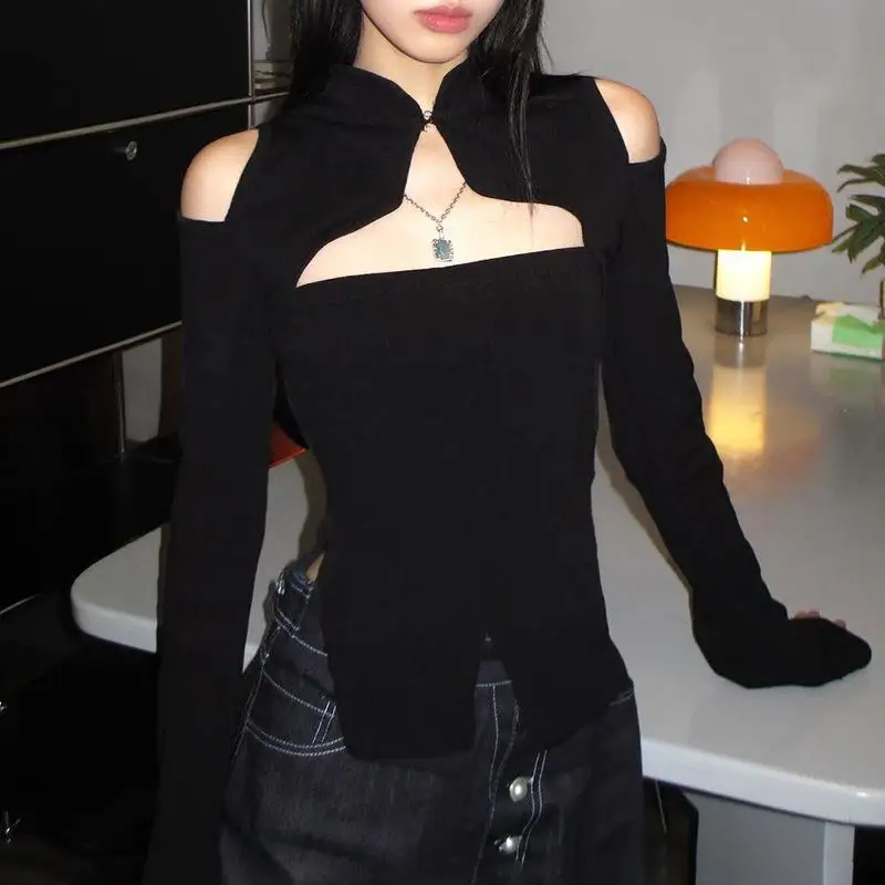 

Женская длинная футболка Sve irt European Sle Slim Fit из полиэстера и спандекса, женская мода, осенний сезон