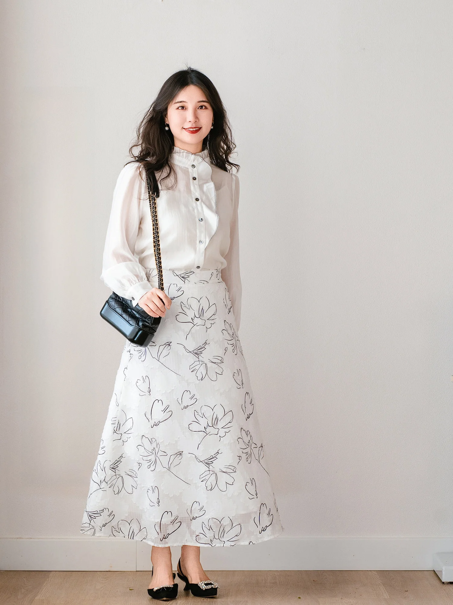 

Summer Hand-Painted Floral Print Halter Neck Dress High Waist A-Line Skirt Commute Style Polyester Fiber Casual Wear