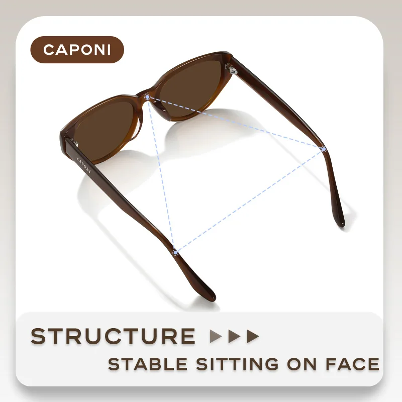CAPONI 偏光女性サングラストップセラー屋外ヴィンテージデザインキャットアイアイウェアブランドアセテート UV400 ブラウンシェード BH24006