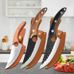 Forged Kitchen Meat Cleaver Butcher Knife Sharp Chef Knife Boning Knife Meat Slicing Paring Fishing Utility Knife with Sheath