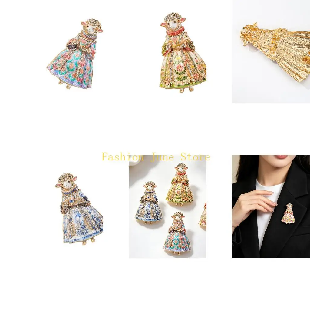N5KA Ornate Sheep Brooch Jewelry for Women, Vintage Alloy Pin with Floral Dress Detail, X 6.0 for Scarves and Hats