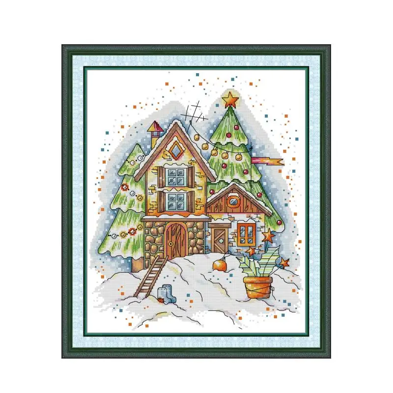 Winter Lodge Pattern Cross Stitch Kits Stamped Counted Canvas Aida 16CT 14CT 11CT DIY Embroidery Needlework Hand Decoration Set