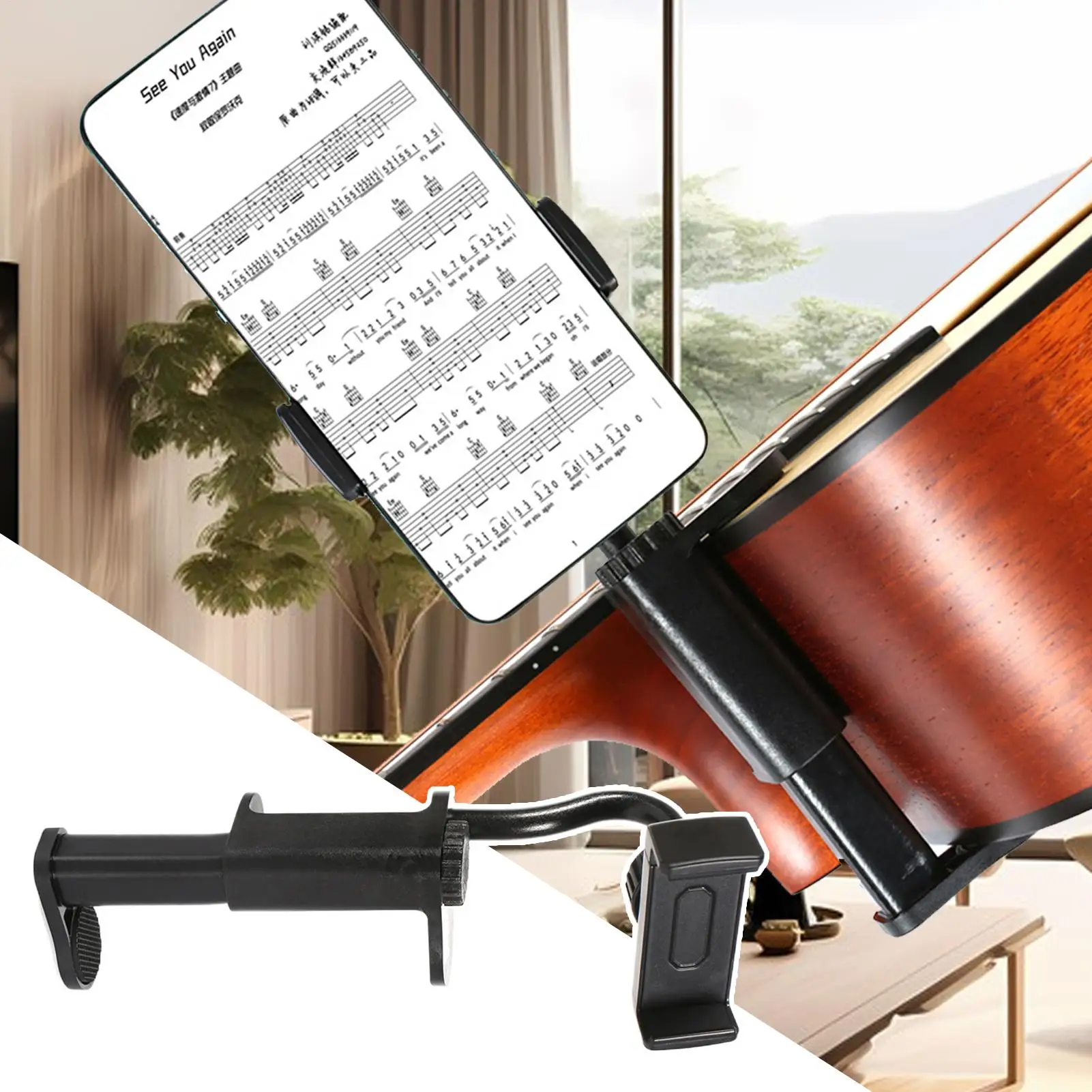 Multi-Purpose Guitar Adjustable Phone Support Hands-Free Guitar Stand Holder Camera Clamp for Recording Video-Calling Streaming
