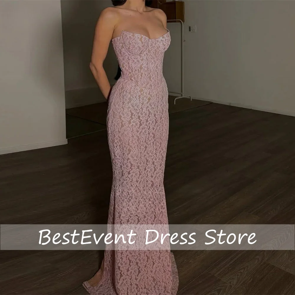 Bezauberndes rosa Ballkleid mit voller Spitze, Damen-Abendkleider für besondere Anlässe, Meerjungfrau-Kleider, maßgeschneidert