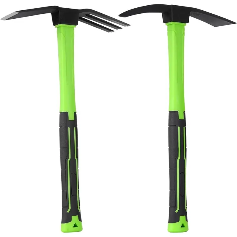 AB42-Carbon Steel Mattock Garden Hoe And Cultivator Hand Rake Set With Non-Slip Handle(2Pcs) For Digging And Weeding