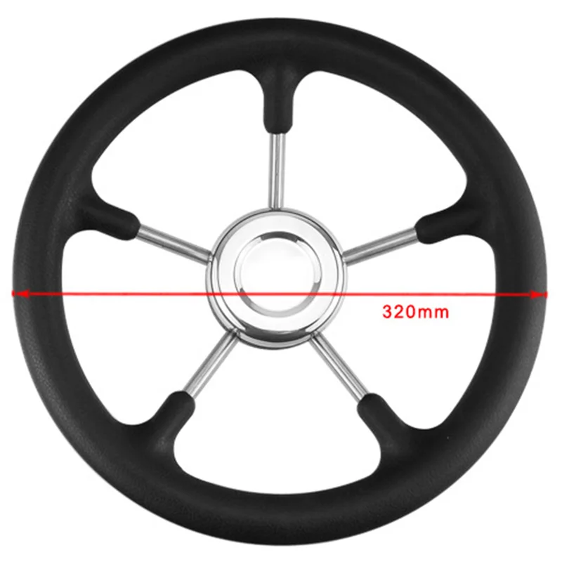 Boat Accessories Marine 13-1/2 Inch Boat Stainless Steel Steering Wheel With Polyurethane Foam Black Fits 3/4 Inch Shaft