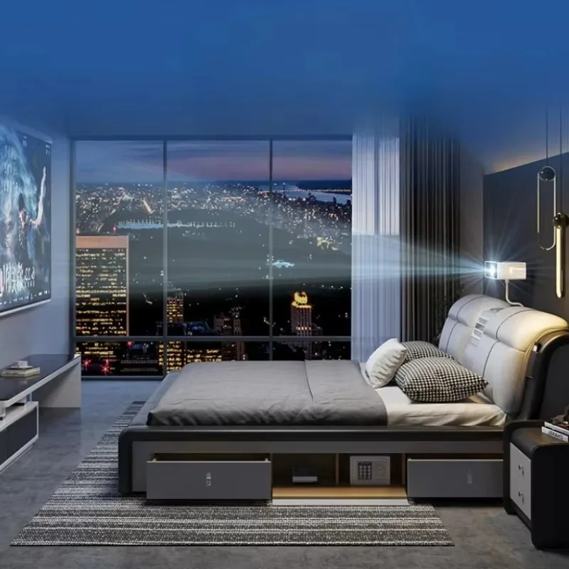 

King Size Double Bed Frame Aesthetic Multifonction Wood Double Twin Bed Frame Princess Leather Camas Matrimonial Home Furniture