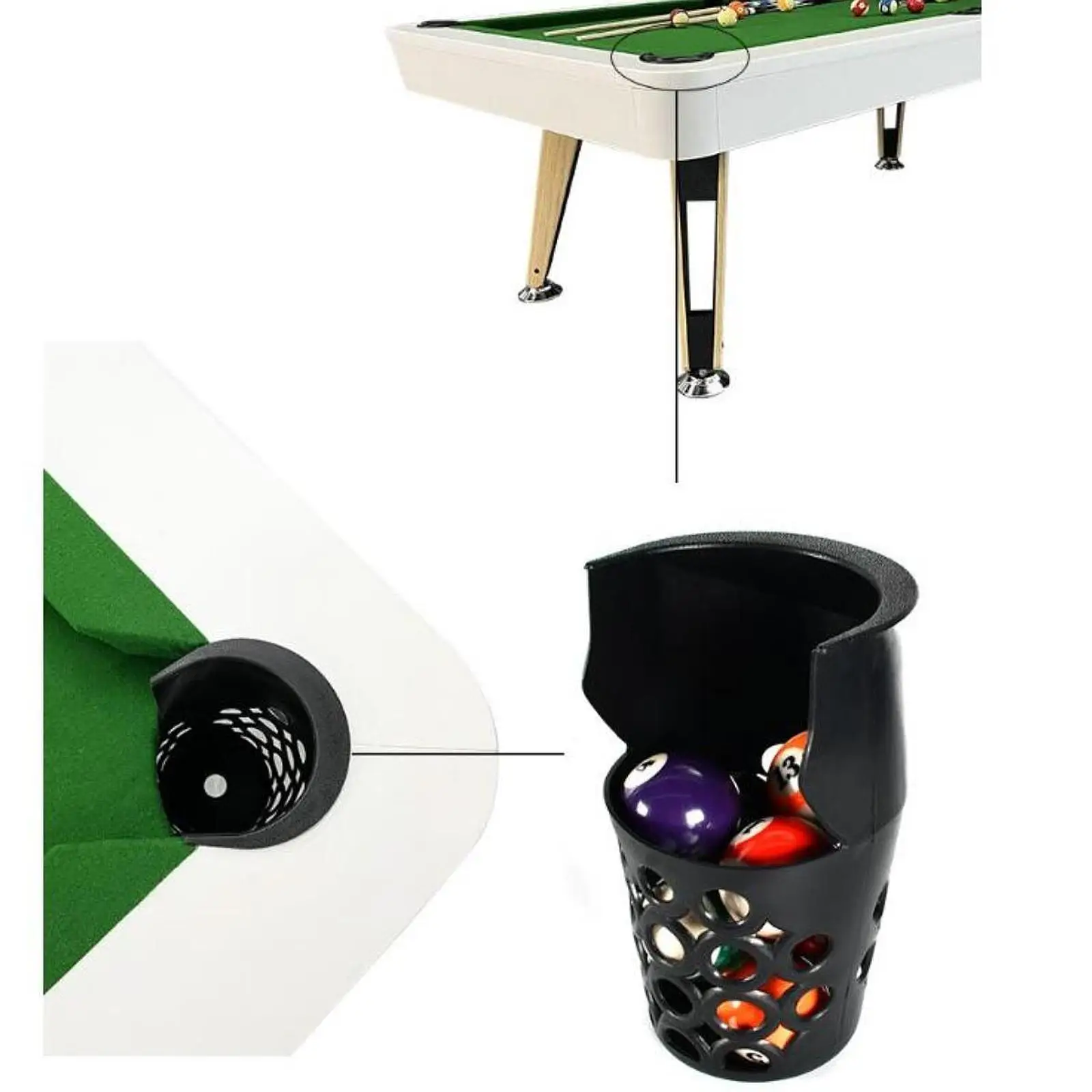 

6 Pieces Billiard Pool Table Pockets Replacement Billiards Supplies Baskets Black Snooker Table Billiard Ball Storage Pockets