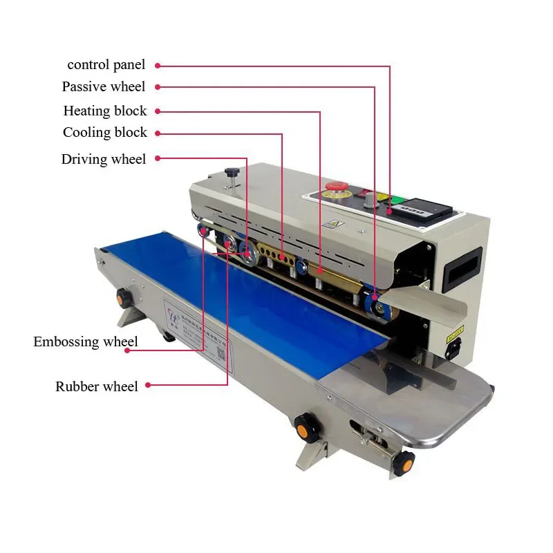 Commercial Film Sealing Machine Automatic Heat Sealing Machine With Date Printer, Continuous Band Sealer With Conveyor