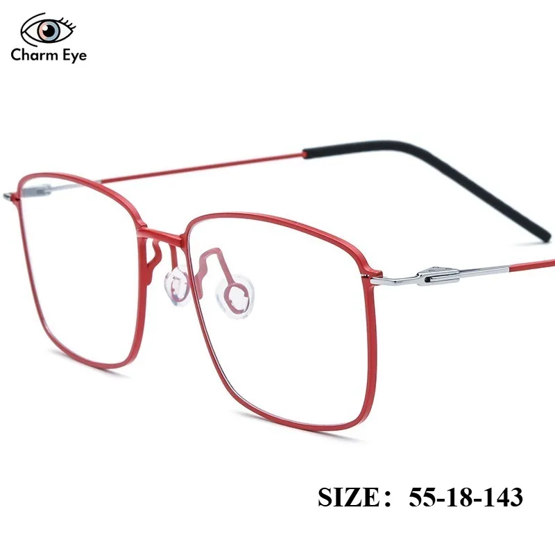 

2026 New Screw Free Full Frame Myopia Eyeglass Frame for Men Square Retro Optical Glasses for Women Red Pure Titanium Eyewear