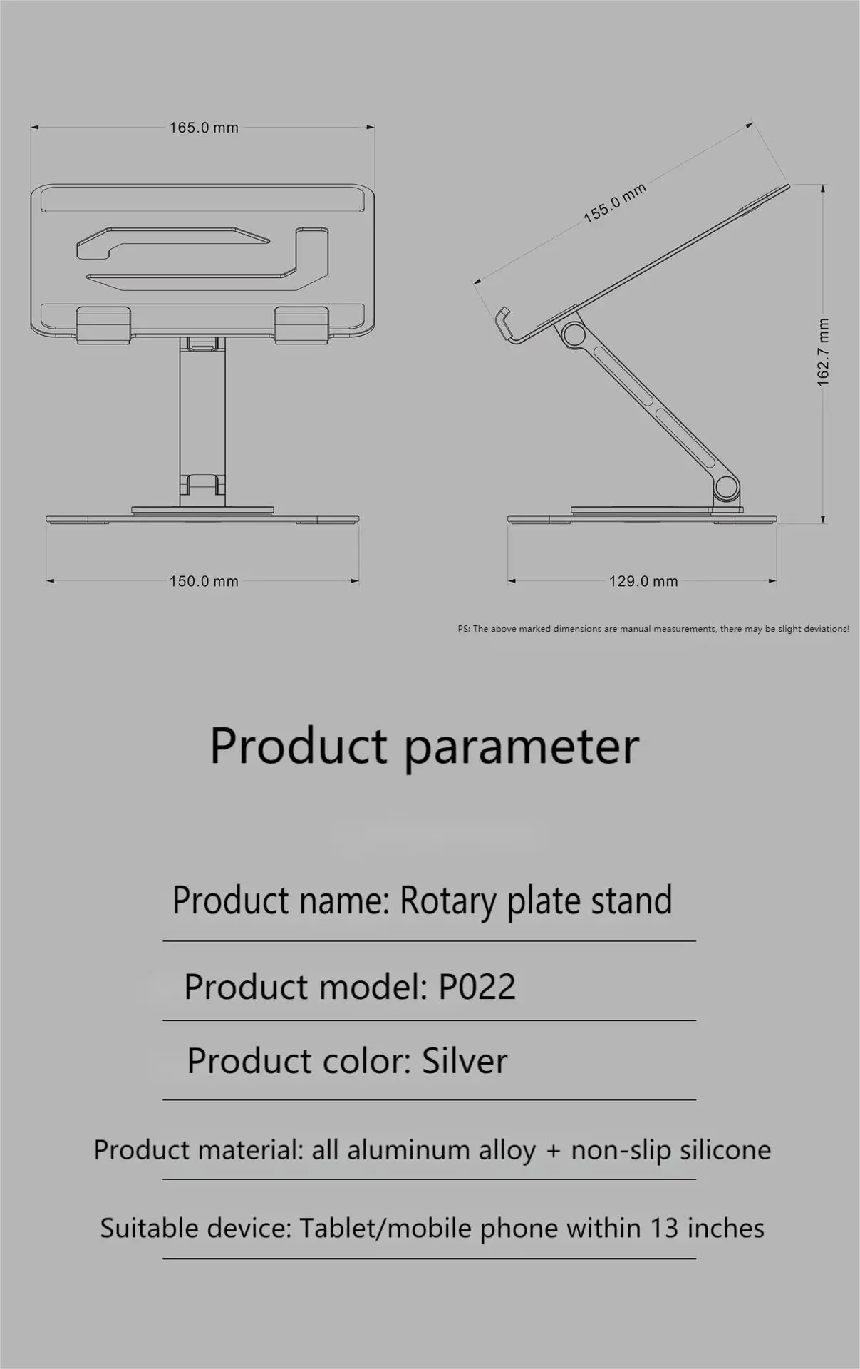 360 ° Rotations-Tablet-Ständer für iPad, verstellbarer faltbarer Tablet-Halter, Aluminium-Telefonständer, kompatibel mit iPad Pro/Air/Mini – Detail 3