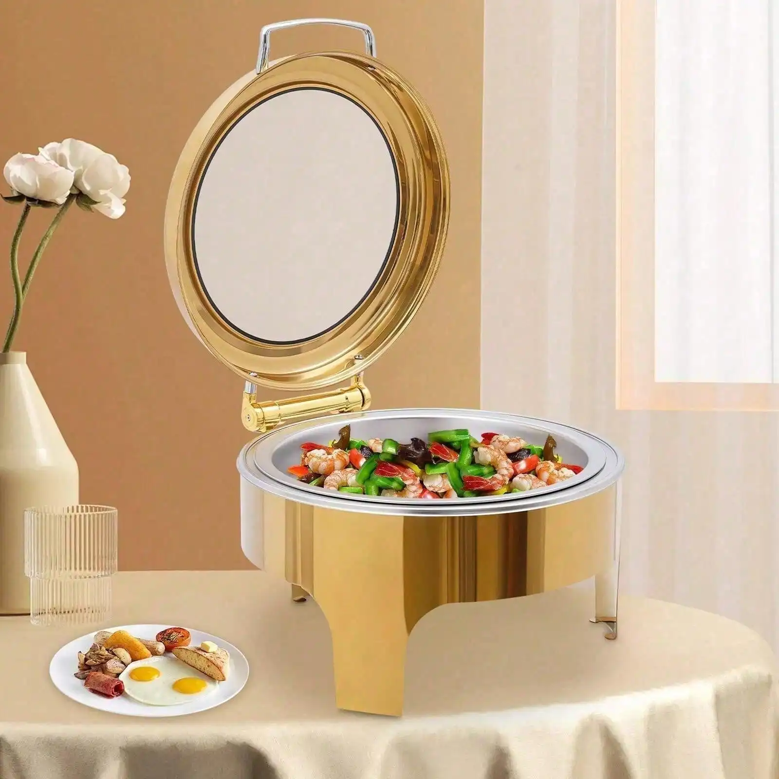 6L Stainless Steel Chafing Dish Buffet Warmer With Glass Lid For Elegant Dining And Events