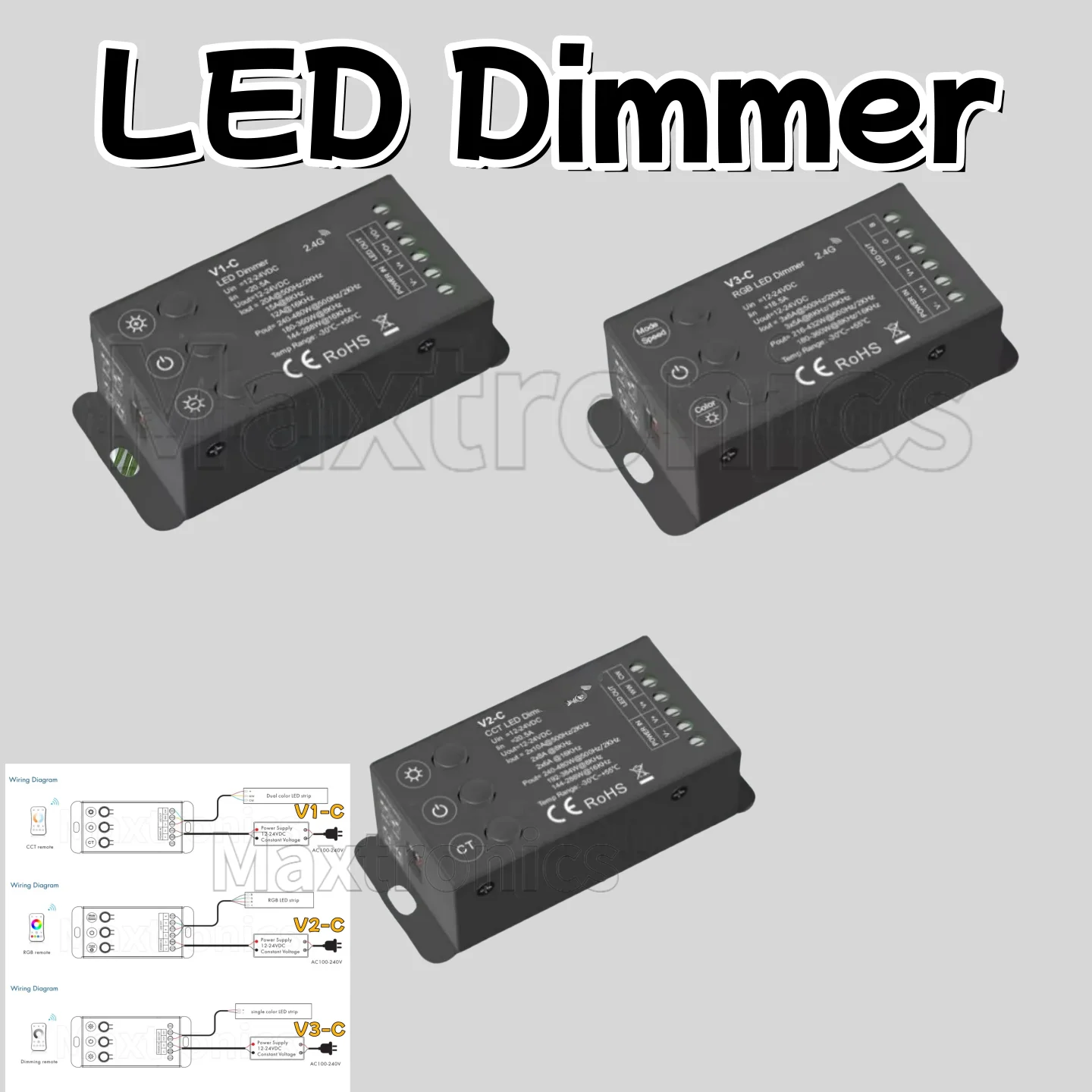 

LED Dimmer DC12-24V V1-C V2-C V3-C 1 /2 /3 Channel RF2.4G Lamp Controller Suitable For CCT RGB Led Strip Light PWM Single Color