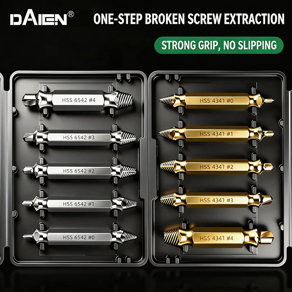 5Pcs Broken Screw Extractor Set HSS 4341 6542 Stripped Rusted Damaged Bolt Remover Kit