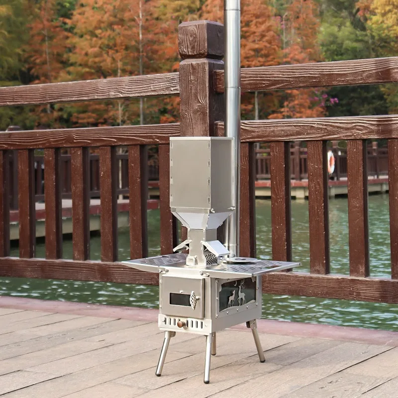 Portable Pellet Bin Burner Stainless Steel Winter Fishing Durable Heating Firewood Furnace Outdoor Cooking Camping Equipment