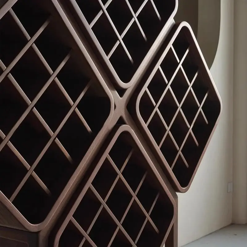 北米産ブラックウォールナットワインラック菱形格子家庭用リビングルーム無垢材ディスプレイラックバー多機能ワインキャビネット