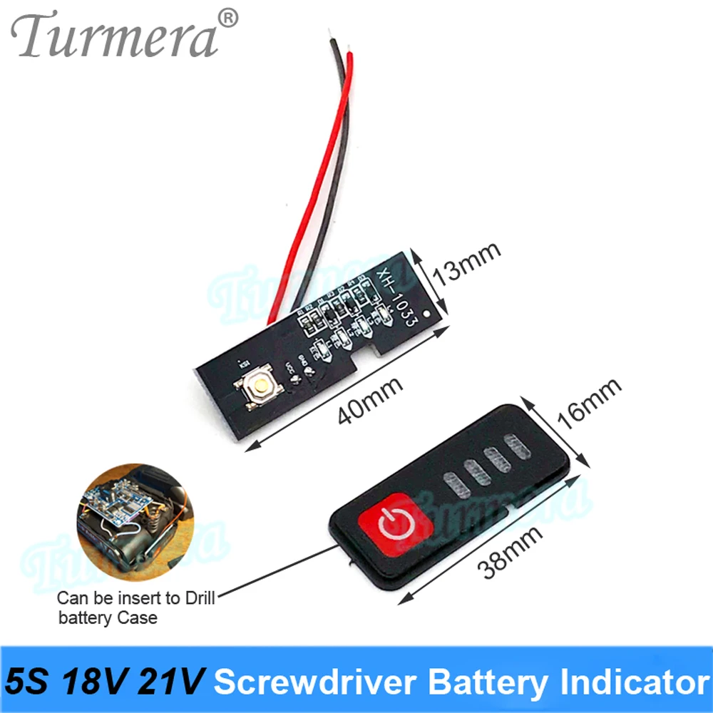 Turmera 5S 18V 21V Screwdriver Battery Capacity Indicator LED Displayer for Electric Drill 5S1P 5S2P 18650 Lithium Batteries Use