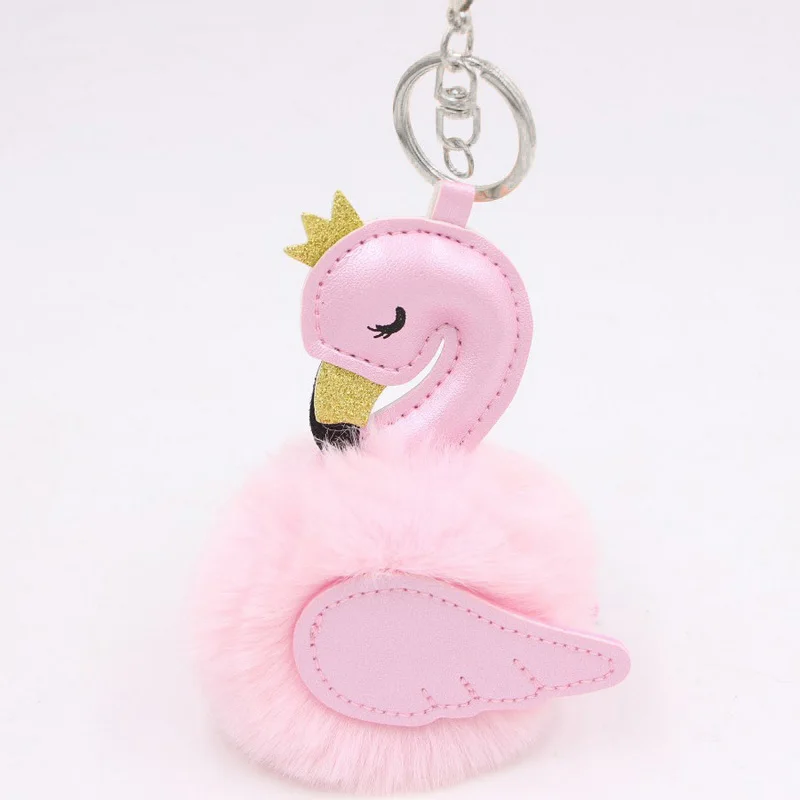 Cute Girls Fluffy Fur Pompon Unicorn Keychain Women Rabbit Fur Ball Pom Pom Horse Key Chain On Bag Car Trinket Female Party Gift