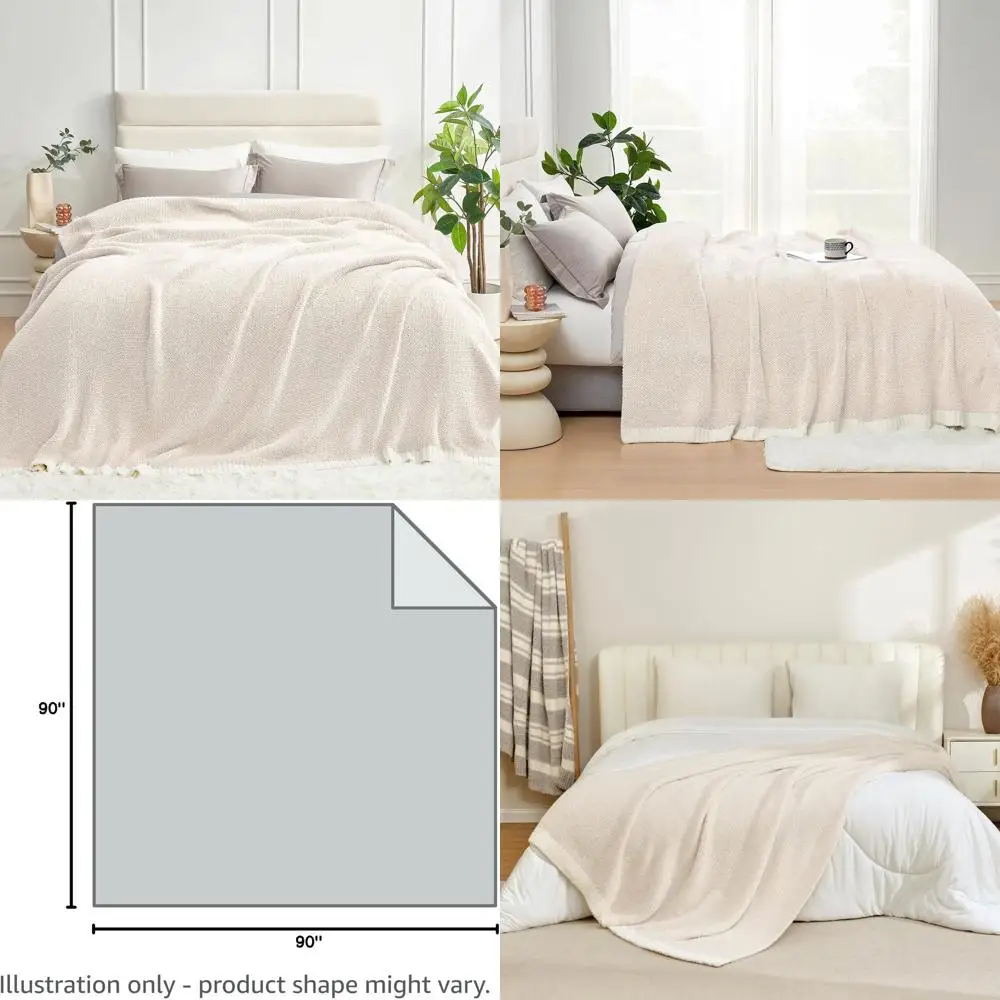 

Super Plush Oversized Queen Blanket - Luxurious Knit Microfiber, Heather Ivory, 90 x 90