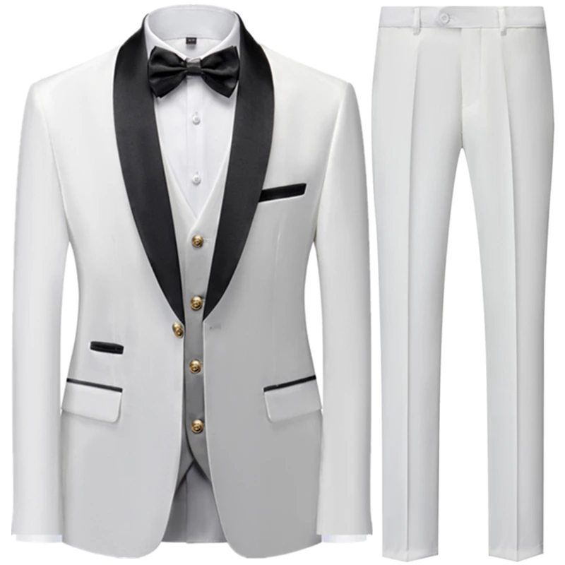 Suits Men 3 Pieces Fashion Slim Fit Blazer Vest Pants Set Formal Business Wedding Tuxedos Men Casual Clothing Jacket Trousers