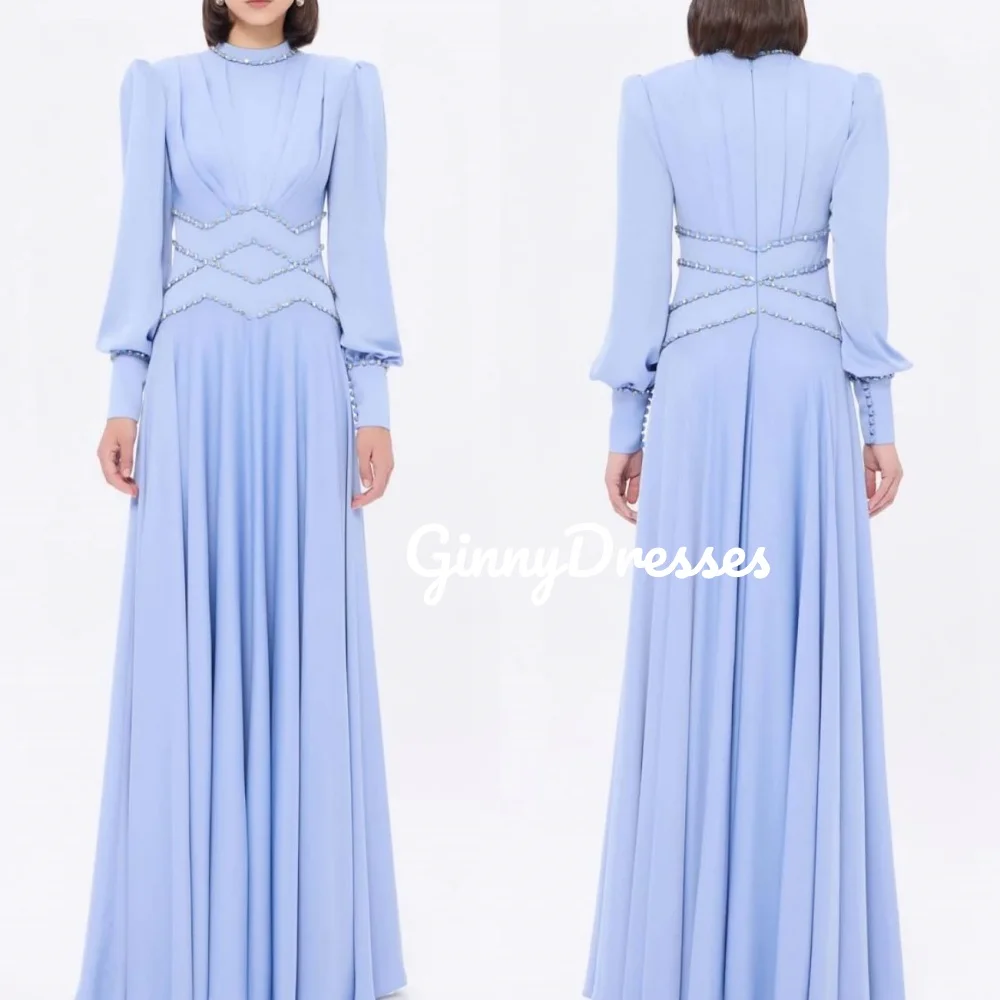 

Women'S Evening Dresses Customize A-Line Scoop Neckline Formal Occasion Dresses Floor-Length Ruffle Zipper Up Long Sleeves Dress